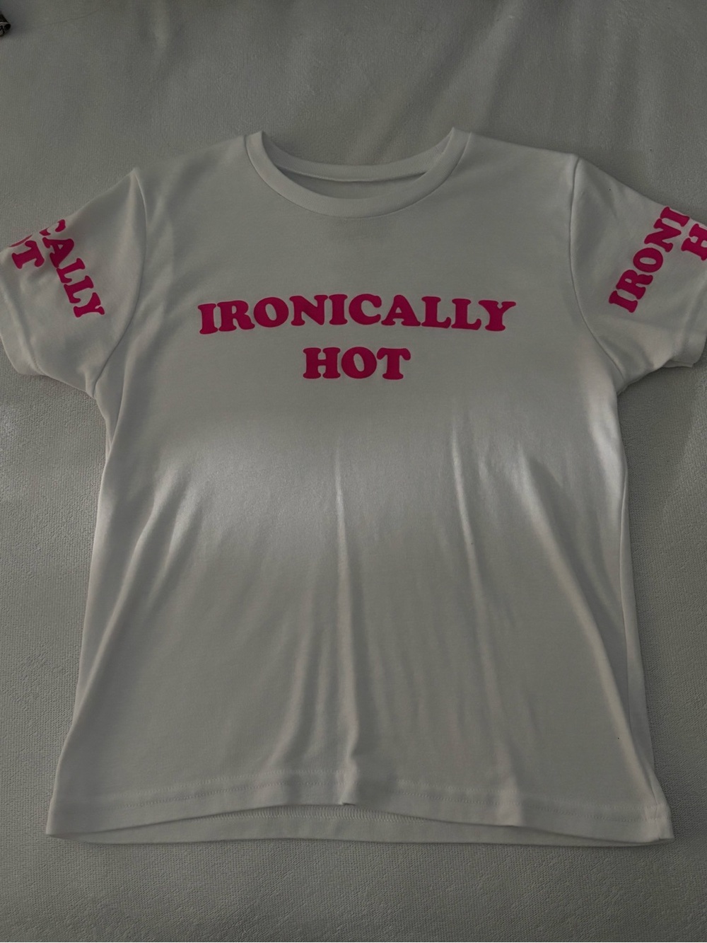 White Women’s 'Ironically Hot' Graphic Tee - Pink Print